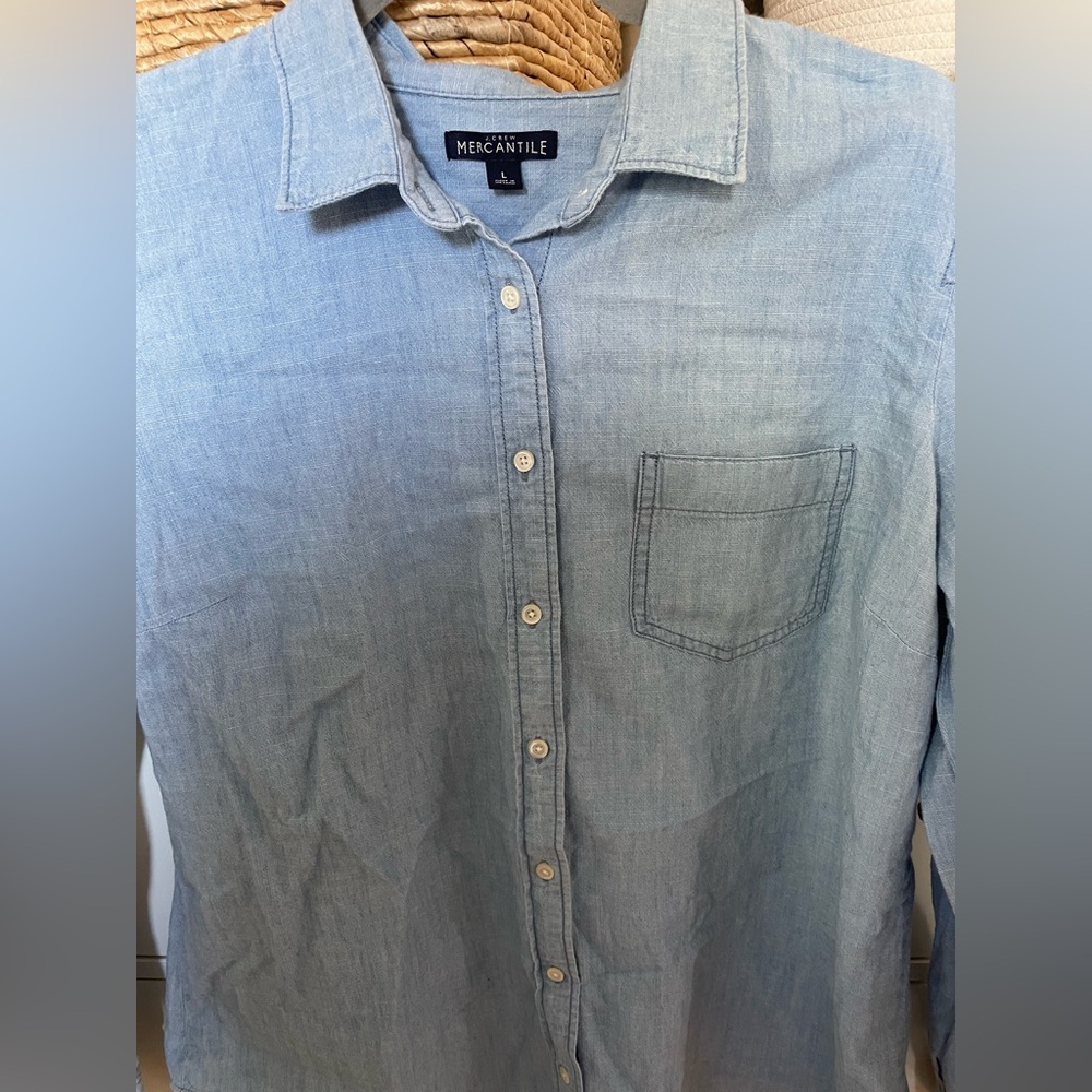 Womans J Crew Mercantile Chambray Button front Shirt Size L